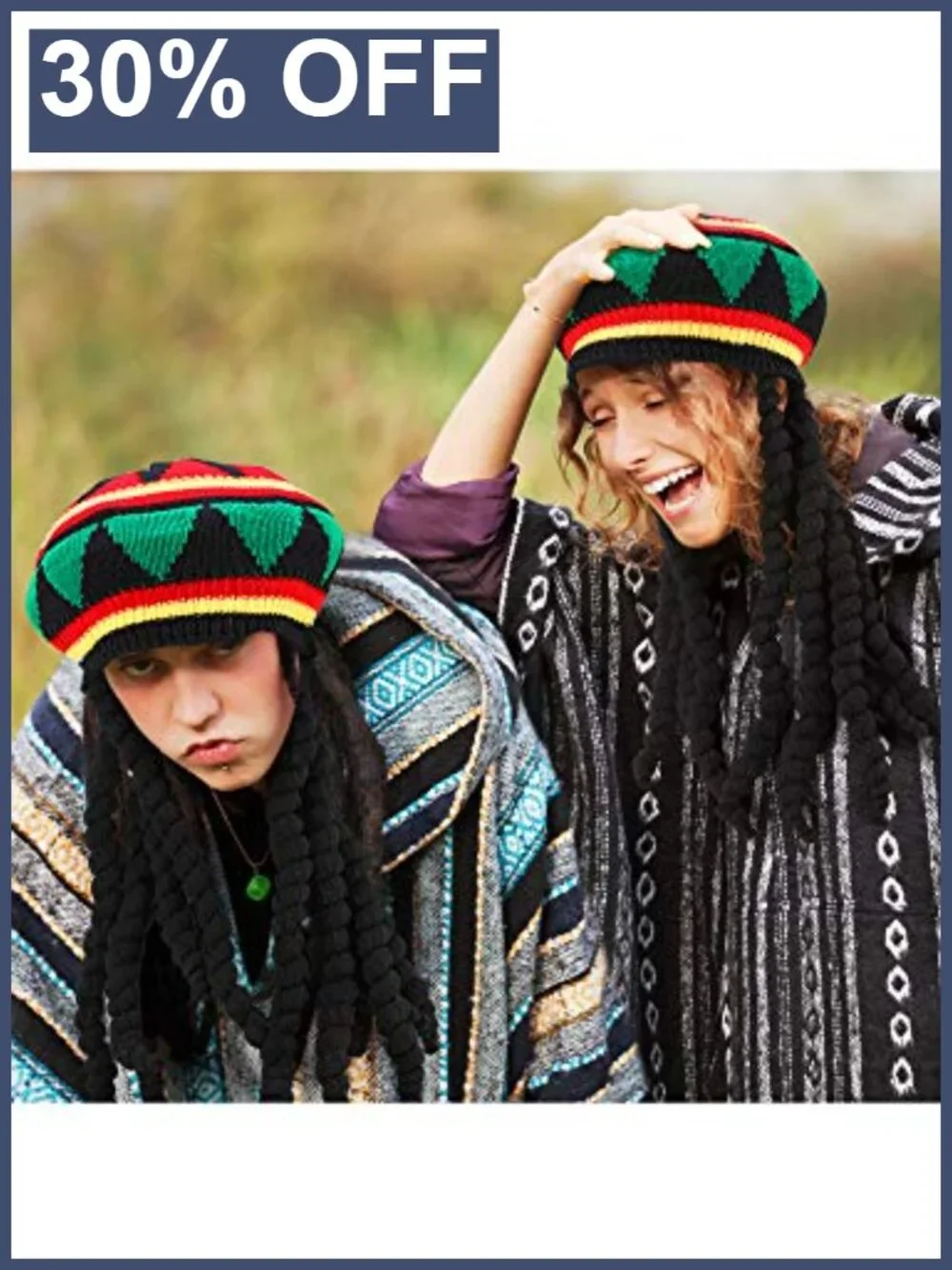 Unbranded Rasta Hat with Black Dreadlocks Wig Reggae Beanie